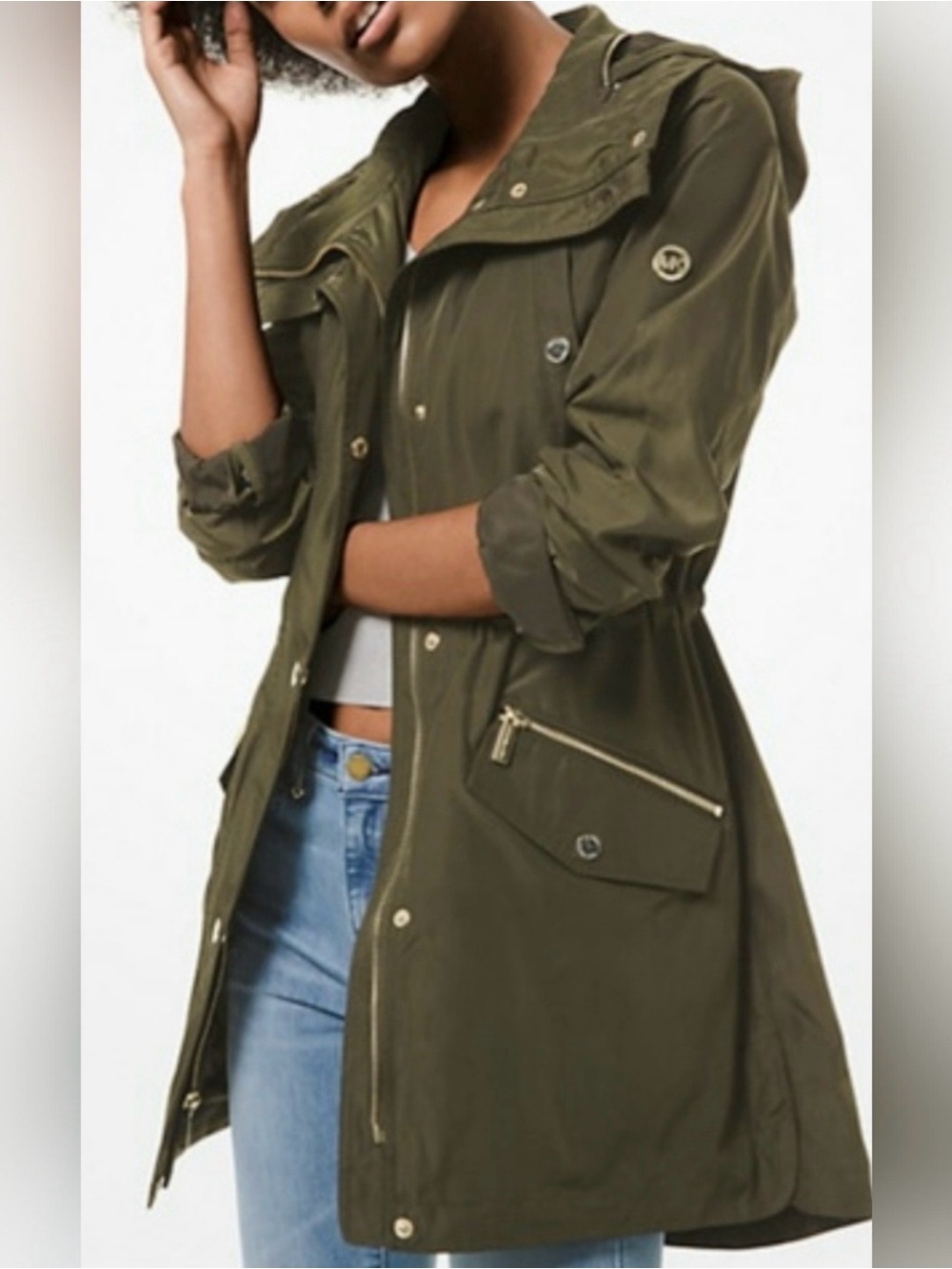 Michael Kors Woven Hooded Anorak Rain Jacket